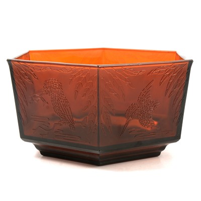 Lot 24 - Art Deco amber glass bowl, hexagonal form,...