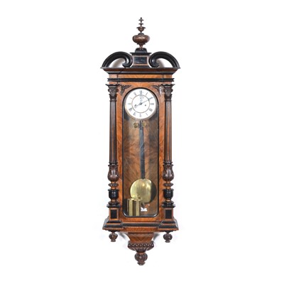 Lot 393 - Walnut and ebonised Vienna wall clock, with a...