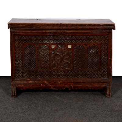 Lot 404 - Hardwood box, probably North African, hinge...