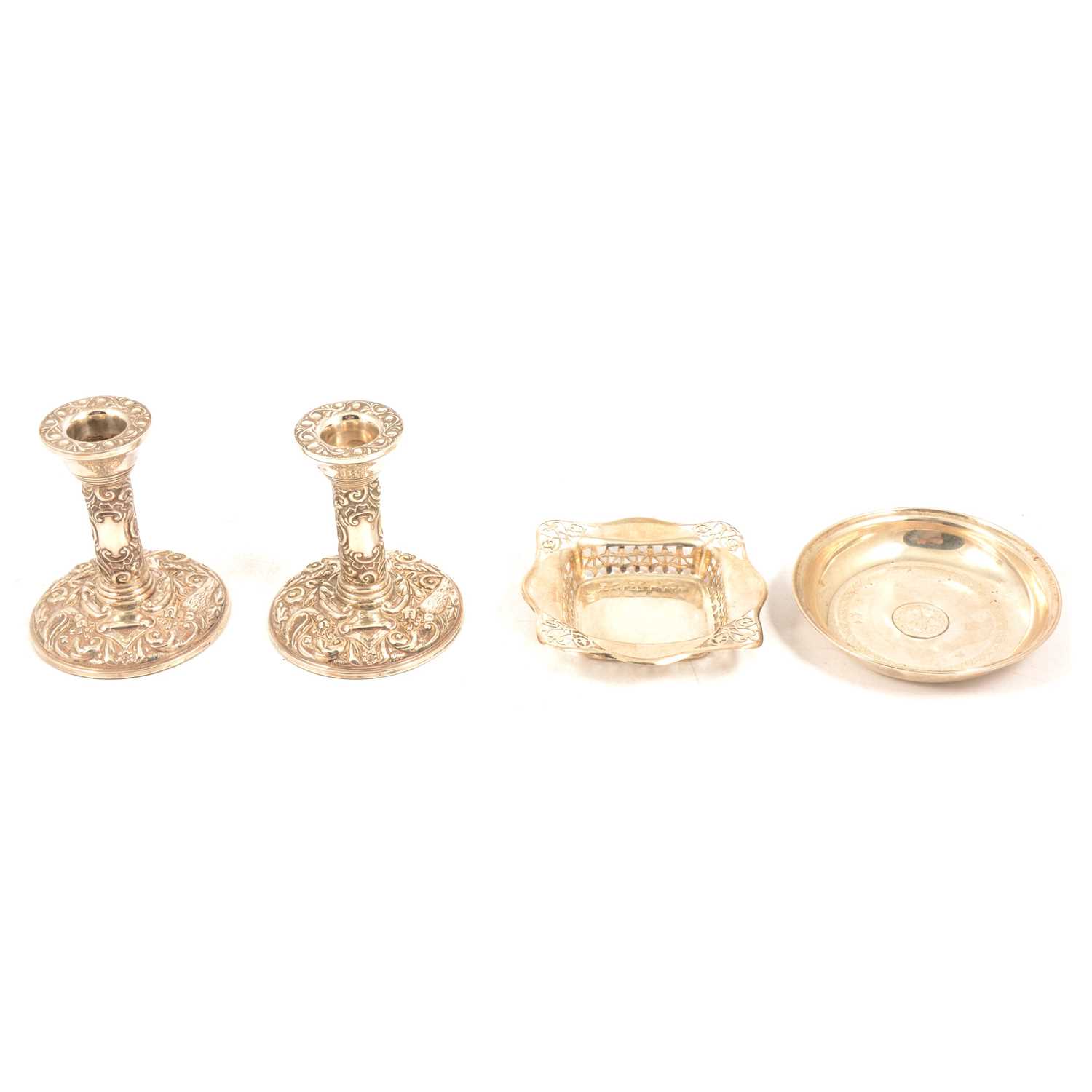 Lot 237 - Pair of silver dressing table candlesticks,