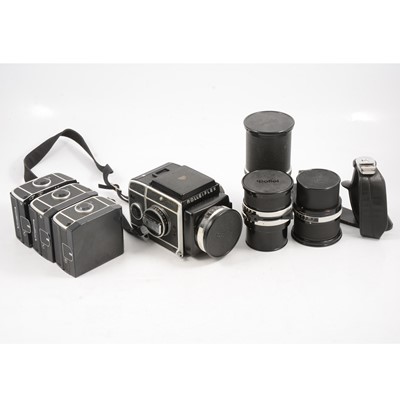 Lot 131 - Rolleiflex SL66 medium format camera with lenses and accessories.