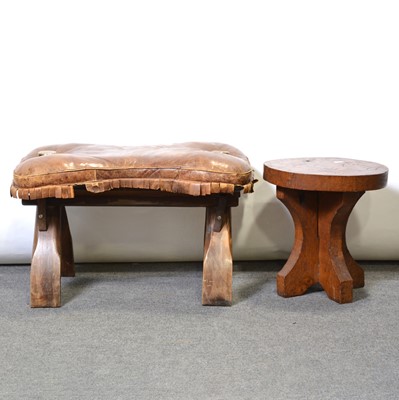 Lot 440 - North African camel seat and an Arts & Crafts stool