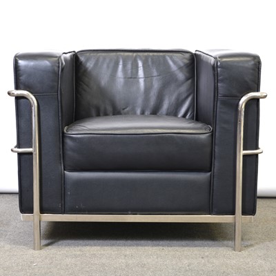 Lot 457 - Chrome and leather armchair, after the LC2 design by Le Corbusier