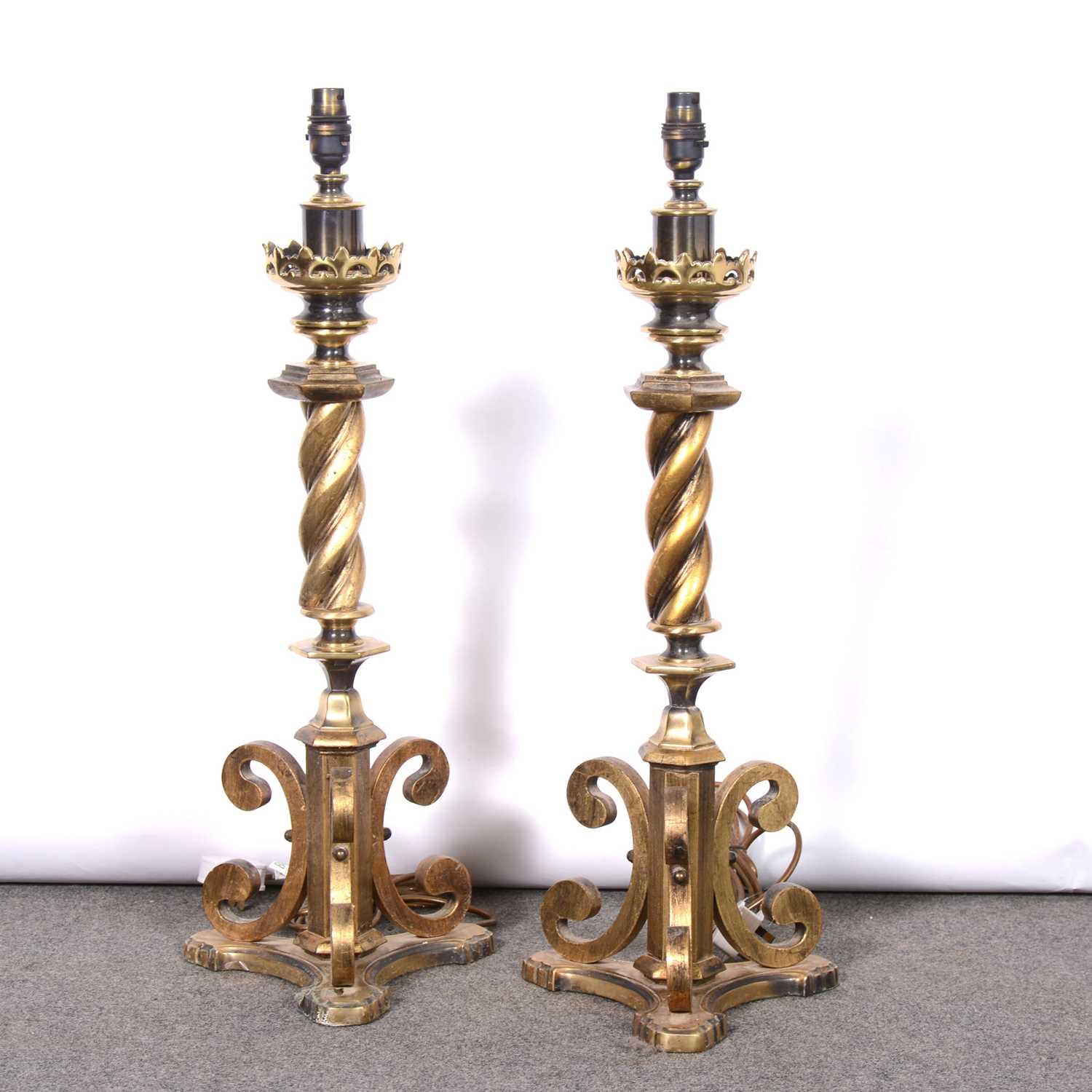 Lot 111 - Pair of large Gothic style gilt lamp bases