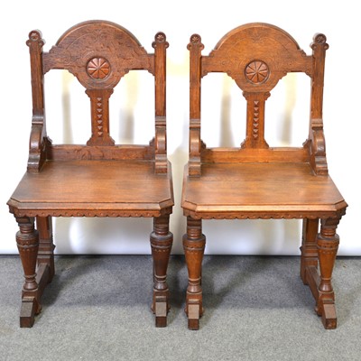 Lot 53 - Pair of late Victorian Gothic style Bishop's / Hall chairs