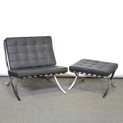 Lot 427 - 'Barcelona' style easy chair and ottoman, after the design by Ludwig Mies Van Der Rohe