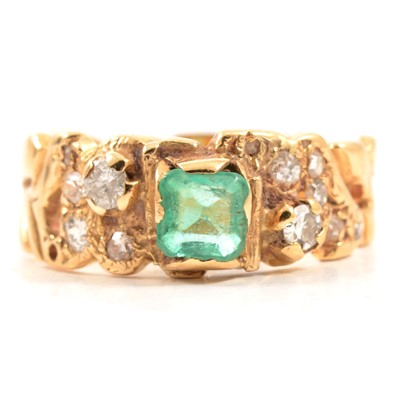 Lot 60 - A contemporary emerald and diamond ring.