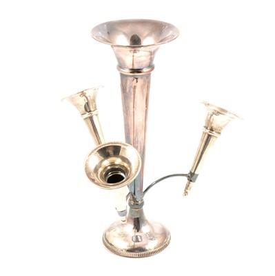 Lot 302 - Silver epergne with three flutes, maker's mark rubbed, Birmingham 1916.