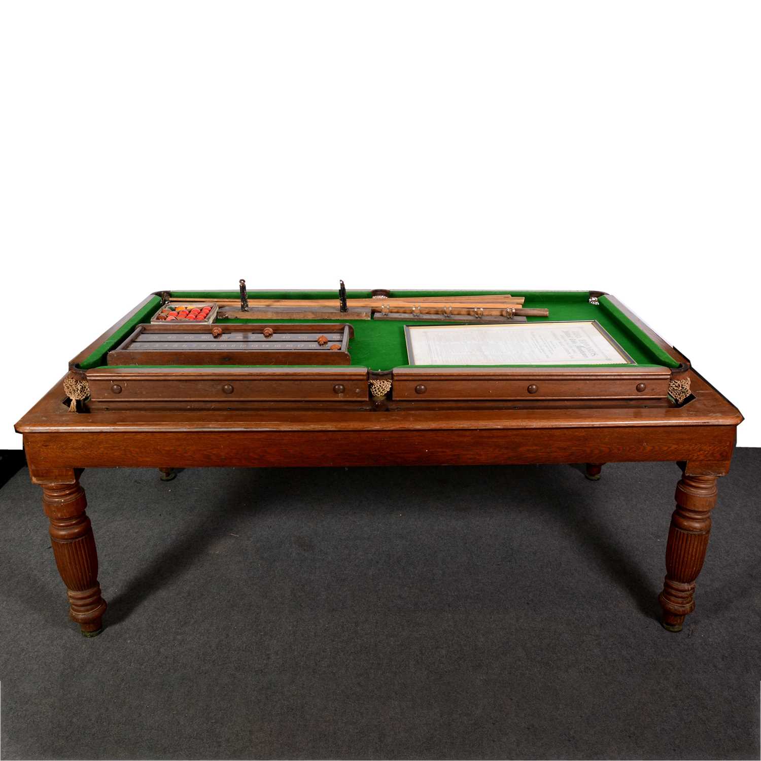 Lot 478 - Oak snooker dining table, by George Edwards, London