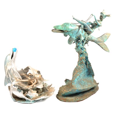 Lot 146 - Contemporary, Riding a dolphin, verdigris...