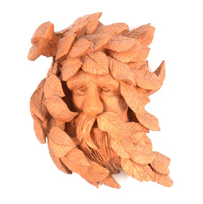 Lot 139 - Mick Waterhouse, Green Man, carved wood wall...