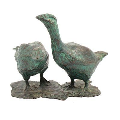 Lot 141 - Contemporary, Two Geese, verdigris patinated...