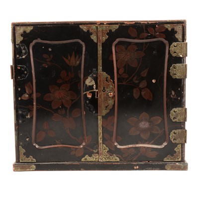 Lot 149 - Japanese black lacquered table cabinet, metal...