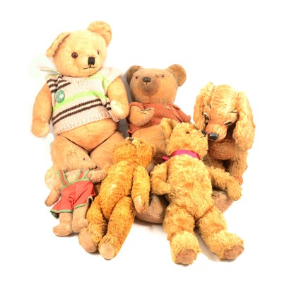 Lot 125 - Vintage teddy bears, six including Merrythought dog.