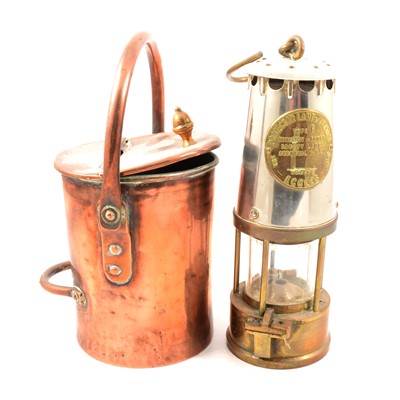 Lot 114 - Protector Type 6 brass and steel miner's lamp and small copper scuttle.