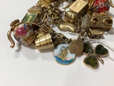 Lot 171 - A 9 carat gold charm bracelet with charms.