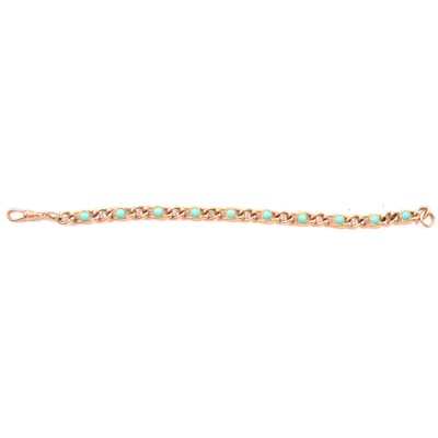 Lot 188 - A 9 carat rose gold and turquoise set bracelet.