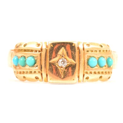 Lot 87 - A Victorian turquoise and diamond ring.