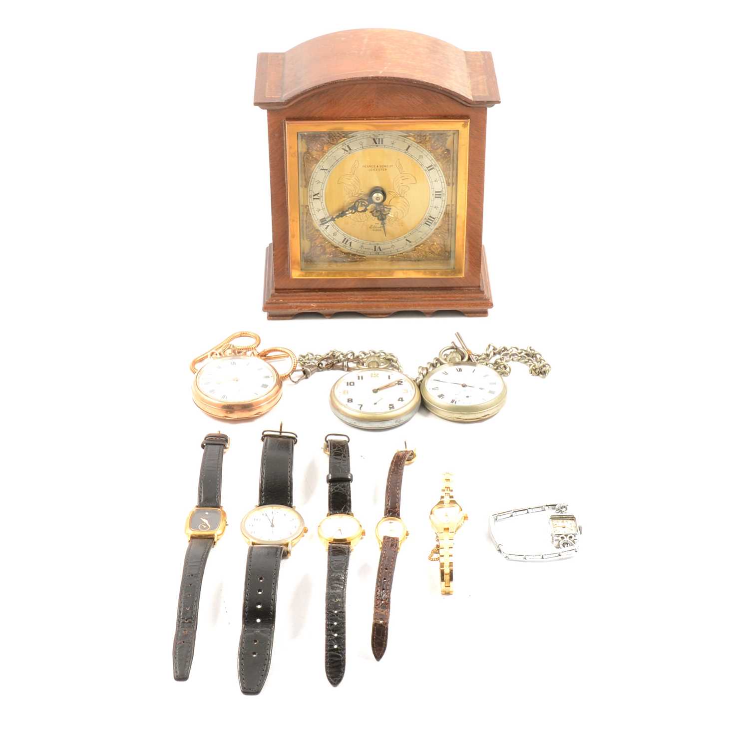 Lot 337 - Three pocket watches and quantity of fashion watches, Elliott mantel clock.