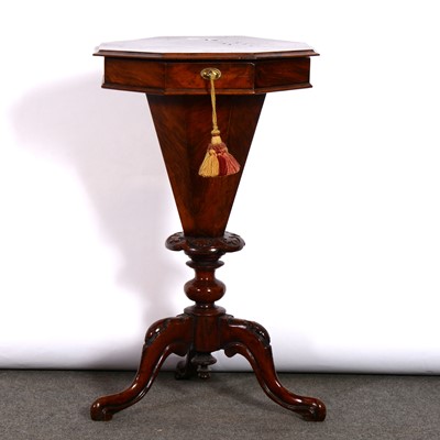 Lot 381 - Victorian burr walnut trumpet work table