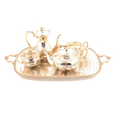 Lot 116 - Silver-plated four-piece tea and coffee service, on tray