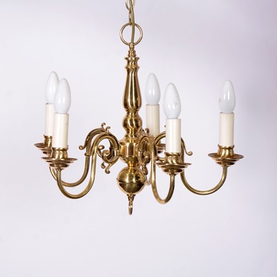 Lot 193 - Dutch style brass five light chandelier