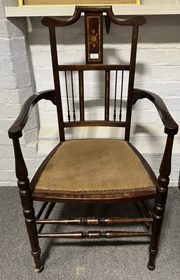 Lot 425 - Edwardian inlaid mahogany elbow chair.