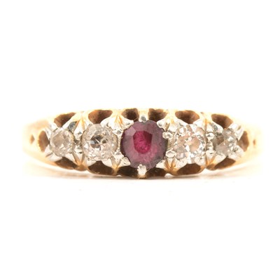 Lot 73 - A ruby and diamond five stone ring.