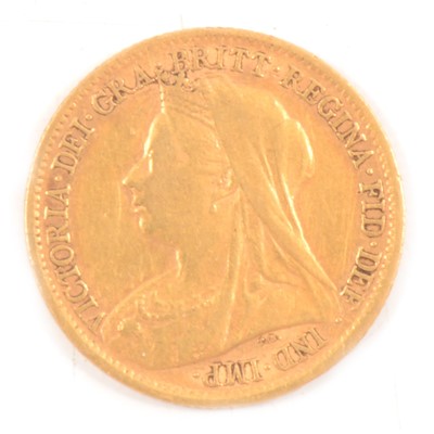 Lot 146 - A Gold Half Sovereign Coin, Victoria Veiled Head 1900.