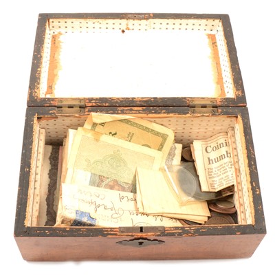 Lot 384 - A collection of banknotes, Austrian, coinage, in a wooden box with inlay to lid.