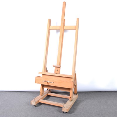 Lot 153 - Beechwood adjustable studio easel, by Mabef, together with a stool