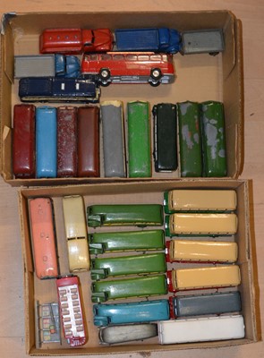 Lot 617 - Two trays of loose die-cast model buses, including makers Dinky