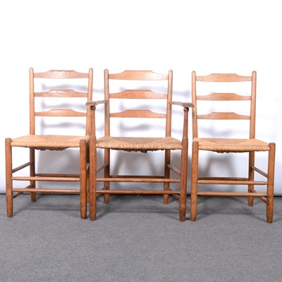 Lot 484 - A suite of 'Clissett' chairs and a long stool by Edward Gardiner, to the design of Ernest Gimson