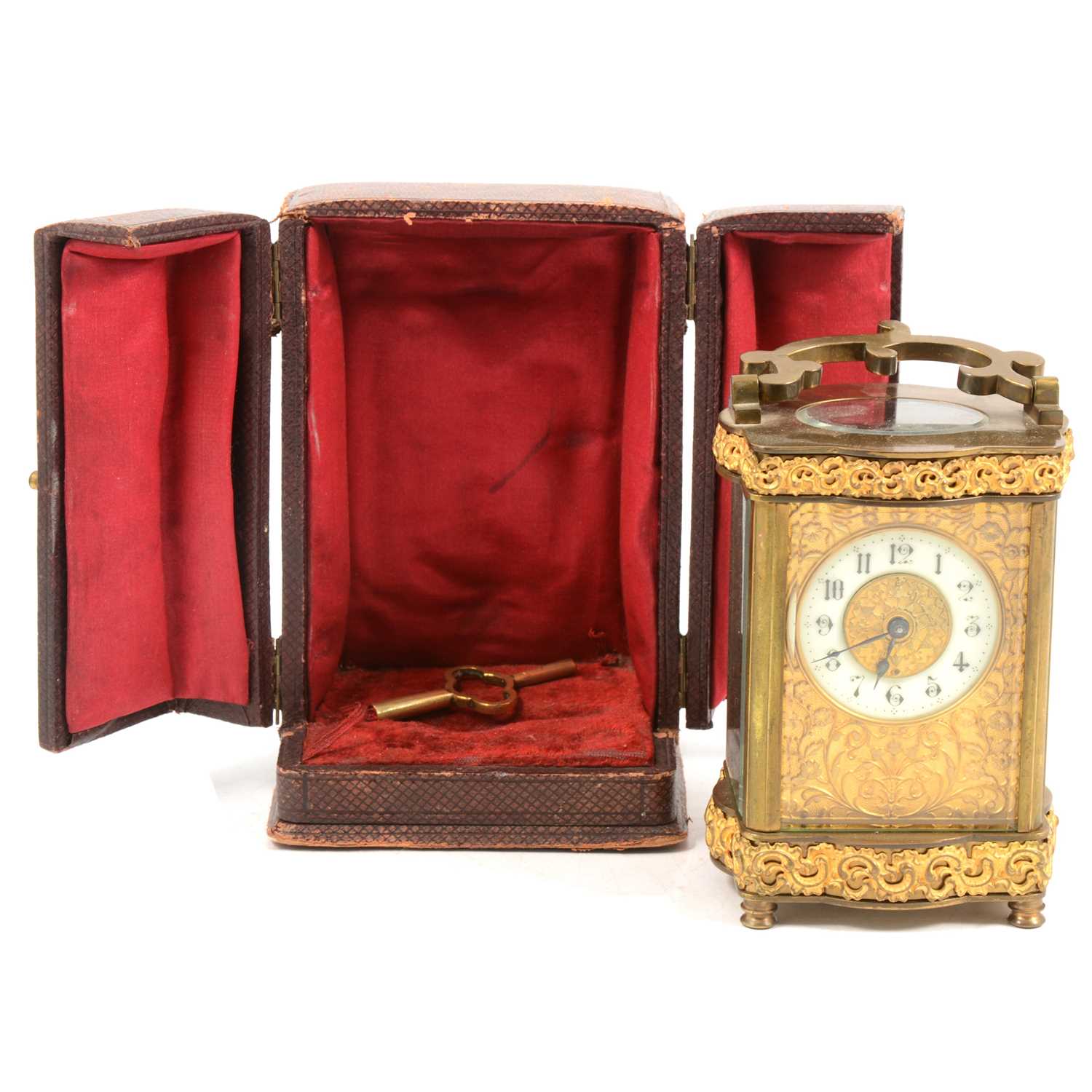 Lot 108 - French brass cased carriage clock and travelling case