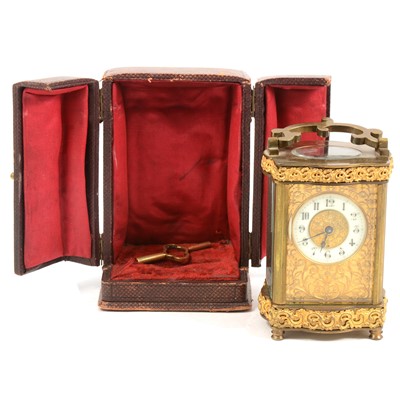 Lot 108 - French brass cased carriage clock and travelling case