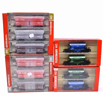 Lot 490 - Four Fleischmann HO gauge model railway gravel wagon sets