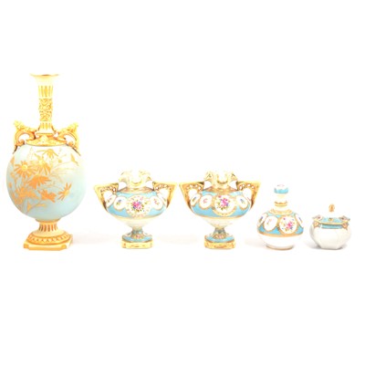 Lot 33 - Continental centre piece, Noritake pair of vases, Royal Worcester ewer, etc