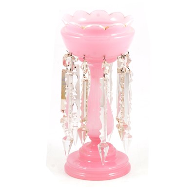 Lot 36 - Victorian pink opaque glass lustre