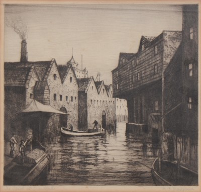 Lot 314 - M J Monkhouse, The Canal at Manchester, and ST, seated children.