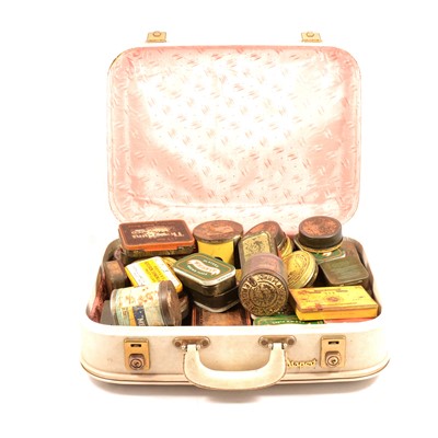 Lot 145 - Player's, Ogden, Three Nuns and other tobacco tins in a vintage suitcase.