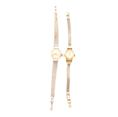 Lot 349 - Two lady's yellow metal and white gold cocktail watches.