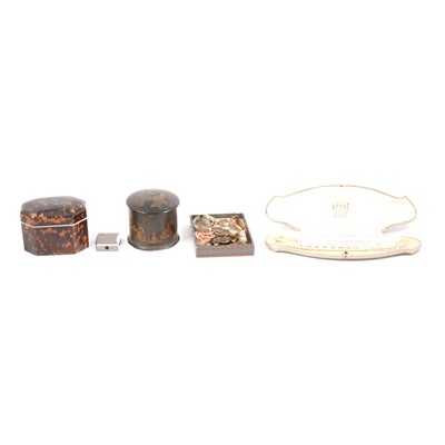 Lot 236 - Simulated tortoiseshell caddy box, snuff box, paper-mache box, and other collectables.