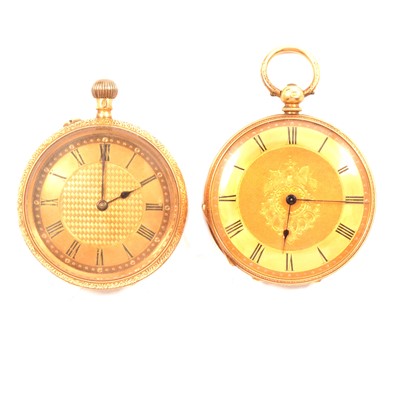Lot 285 - Two open face fob watches, marked 18.