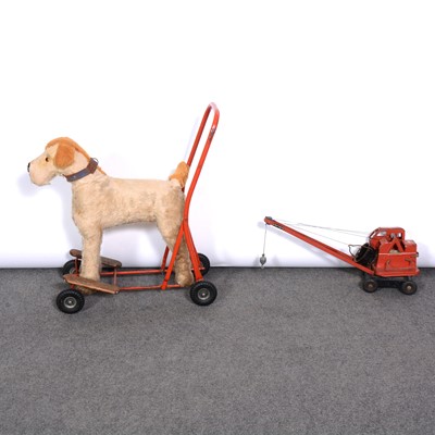 Lot 176 - Tri-ang walk-a-long dog, and metal crane.