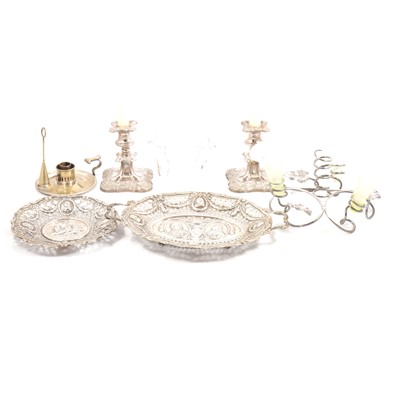 Lot 152 - German silver dessert dish, Louis XV style, and a similar dish, plus other metal ware