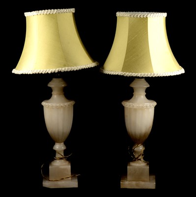 Lot 223 - Pair of alabaster urn shaped table lamps