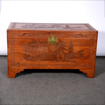 Lot 435 - Mid century carved camphor wood blanket box