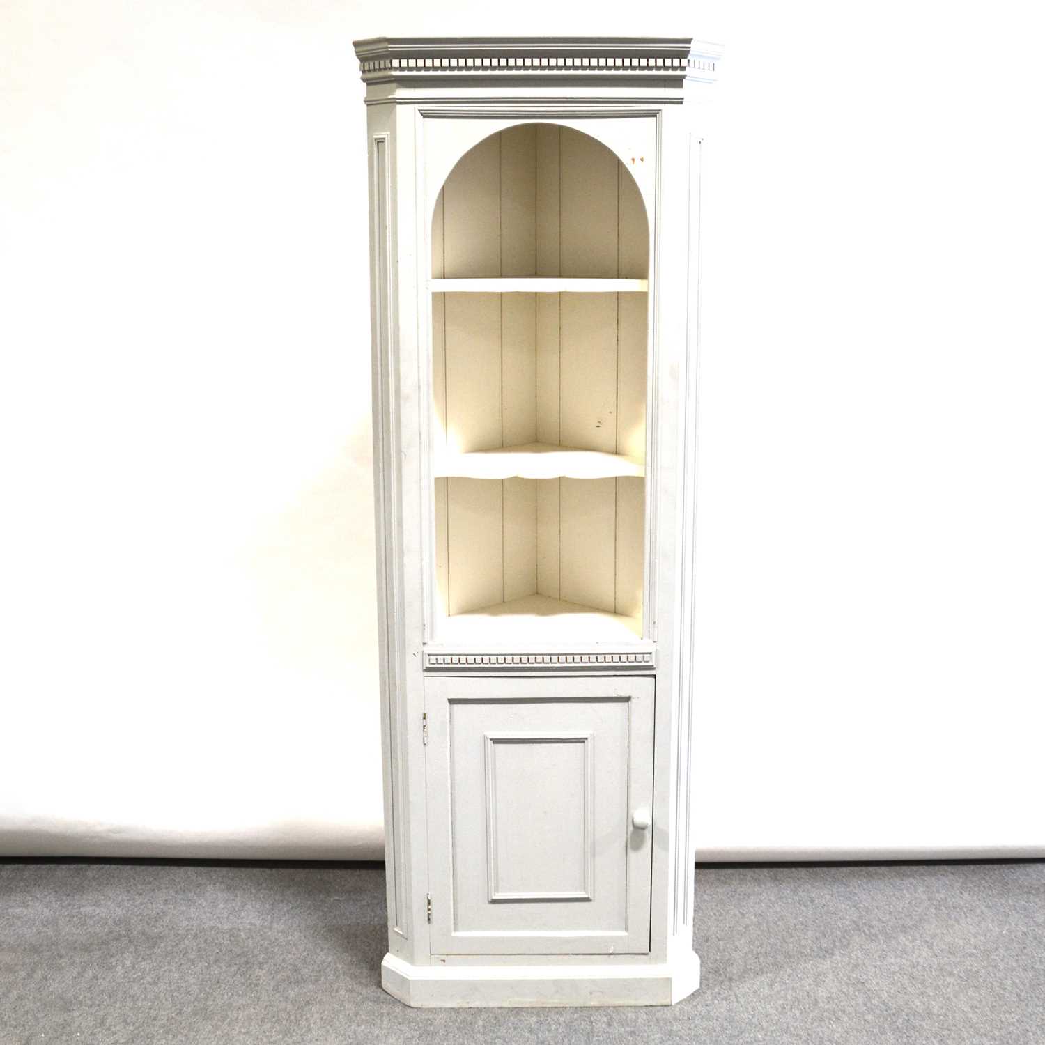 Lot 400 Painted pine freestanding corner cupboard,