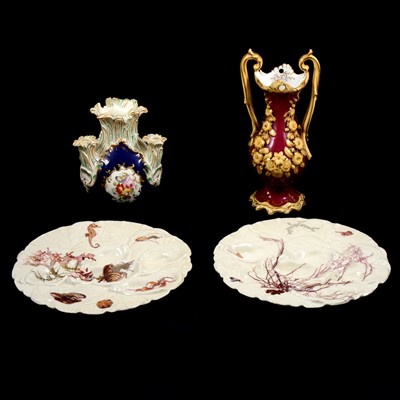 Lot 15 - Pair of Haviland, Limoges oyster plates, a Coalbrookdale style vase, and a Staffordshire Tulip vase