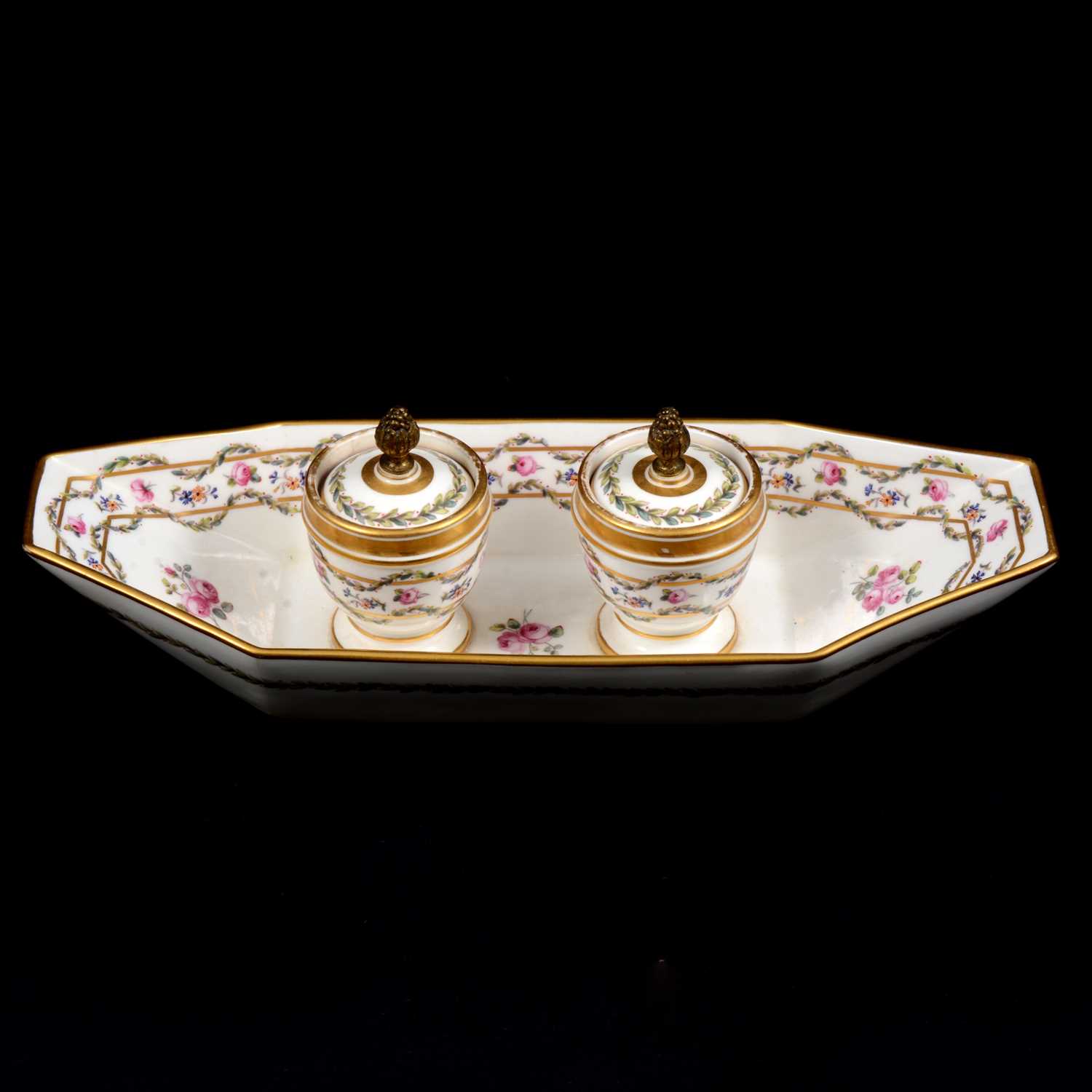 Lot 12 - Minton's double inkwell and desk stand,